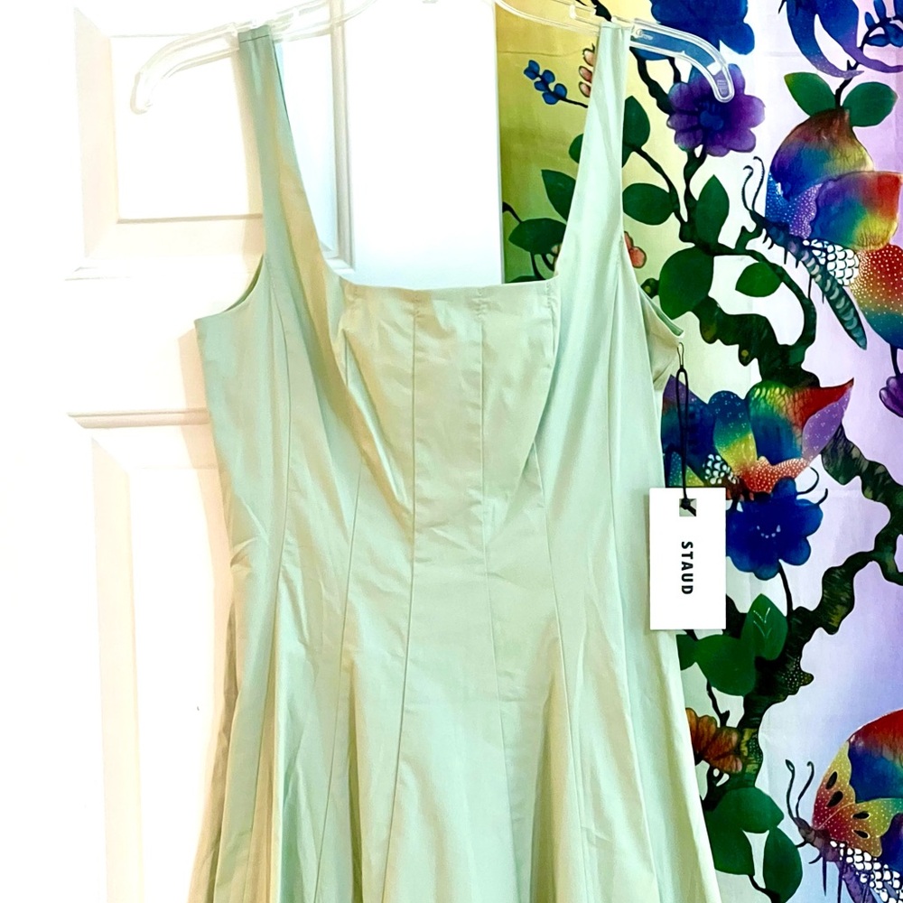 πΊπHPππΊ NWT Staud Wells Midi Dress Pale Jade - Picture 10 of 16